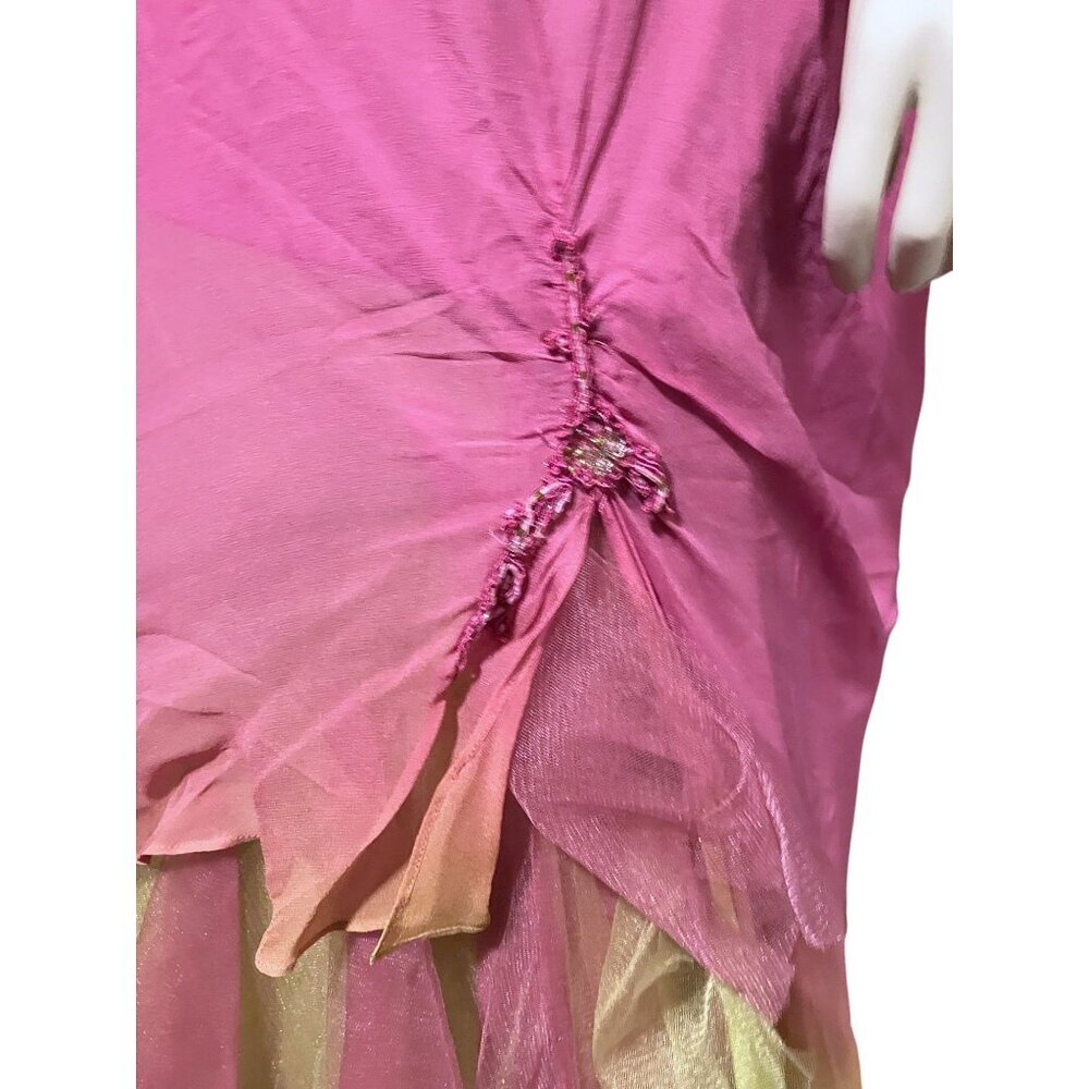Y2K Silk Maxi Dress Set Asymmetric Ruffle Crop Fairy Mermaid Festival 100% Silk - Picture 8 of 14